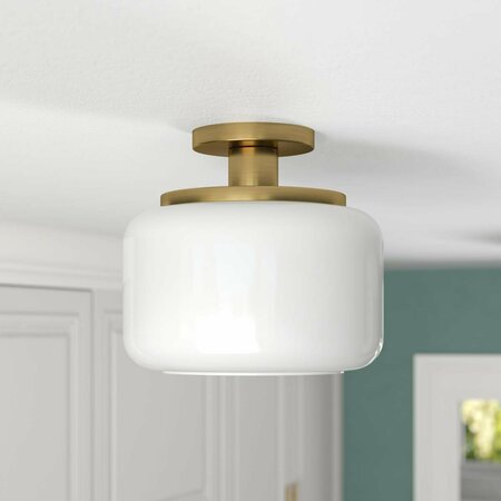 HUDSON&CANAL Tatum 11&apos; Wide Semi Flush Mount with Glass Shade in Brushed Brass/White SF1789